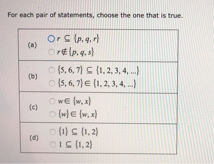 Solved For Each Pair Of Statements Choose The One That I Chegg Com