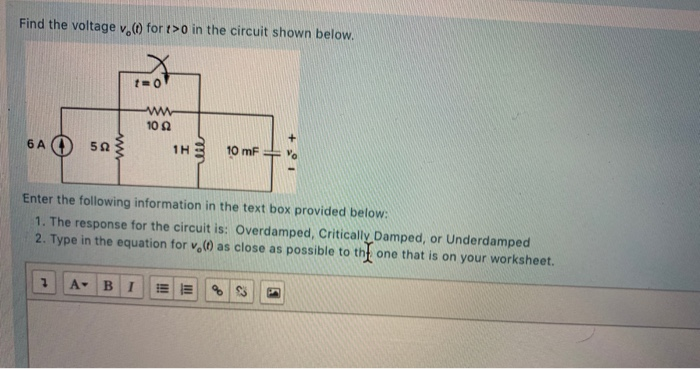 Solved Find the voltage v.(t) for t>0 in the circuit shown | Chegg.com
