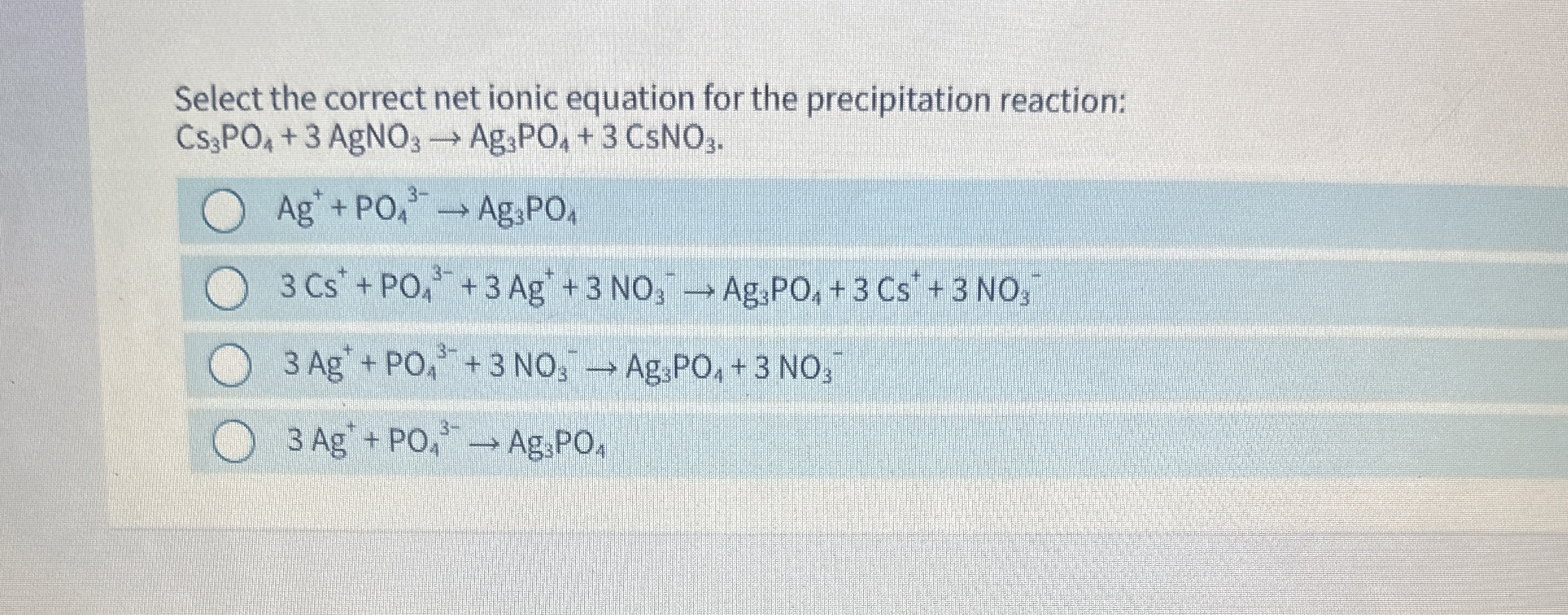Solved Select the correct net ionic equation for the | Chegg.com