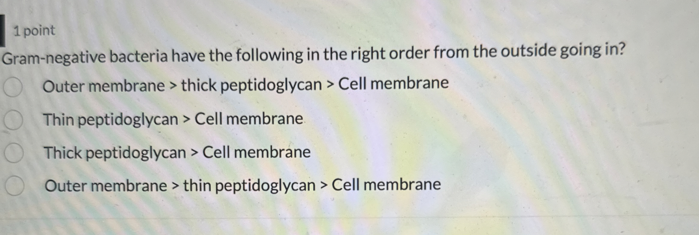 Solved 1 ﻿pointGram-negative bacteria have the following in | Chegg.com