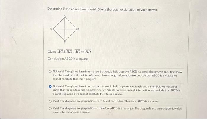 Solved Determine if the conclusion is valid. Give a thorough | Chegg.com