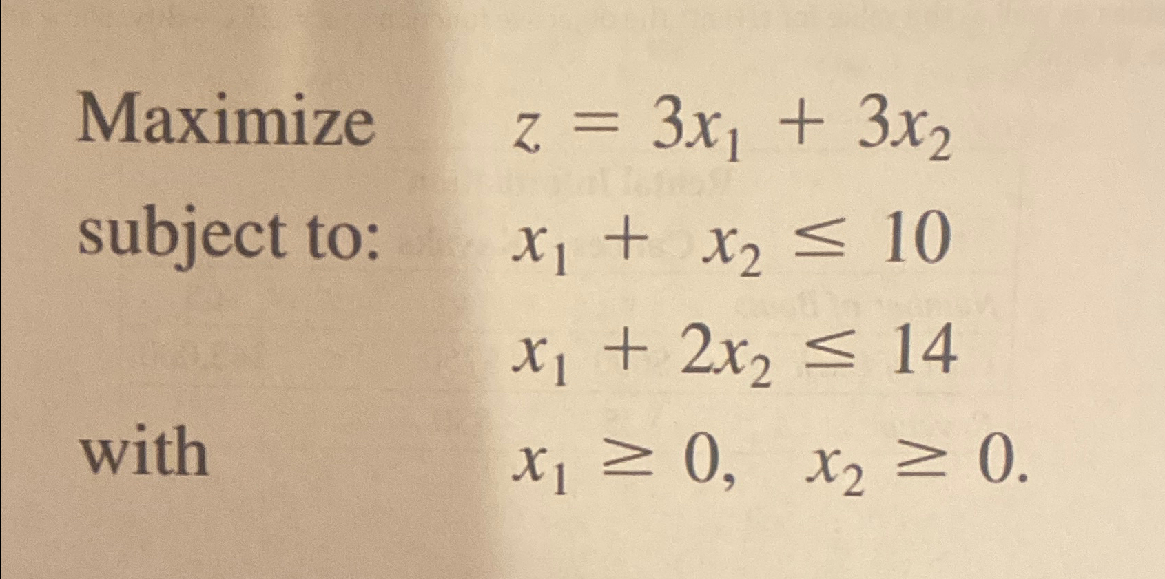 Solved Maximize Z 3x1 3x2 ﻿subject To X1 X2≤10 X1 2x2≤14