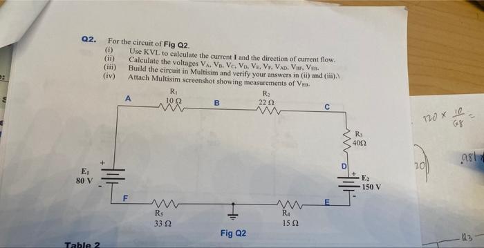 Solved Q2. For the circuit of Fig Q2. (i) Use KVL to | Chegg.com