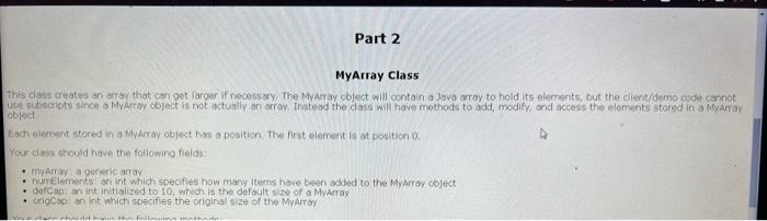 Solved MyArray Class This closs creates an array that can | Chegg.com