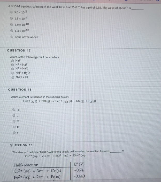 Solved A 0.15 M aqueous solution of the weak base B at 25.0 | Chegg.com