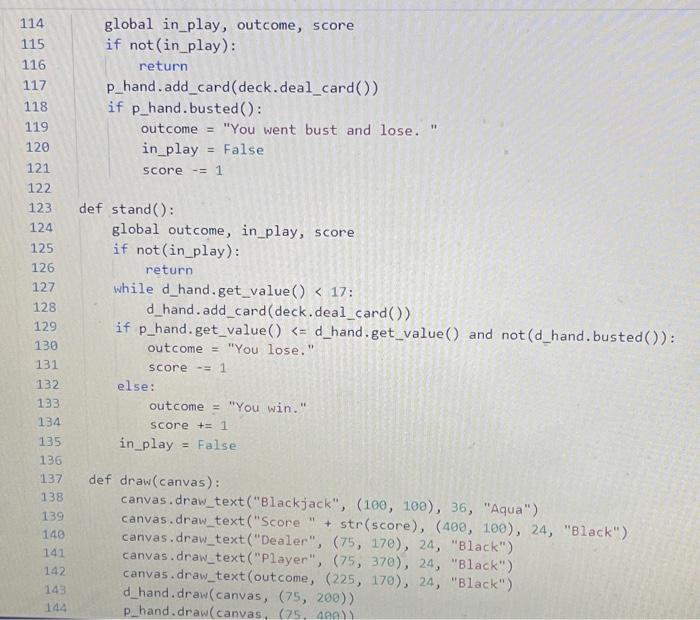 Solved Consider this submitted solution to the Blackjack | Chegg.com