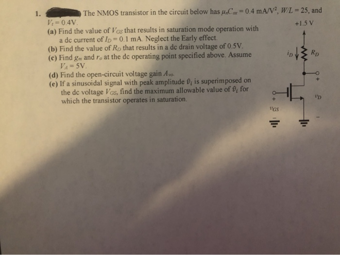 Solved 1. ip Rp The NMOS transistor in the circuit below has | Chegg.com