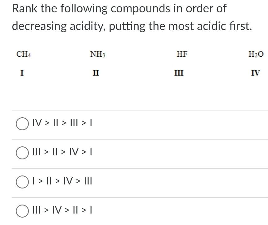 Solved Rank the following compounds in order of decreasing | Chegg.com