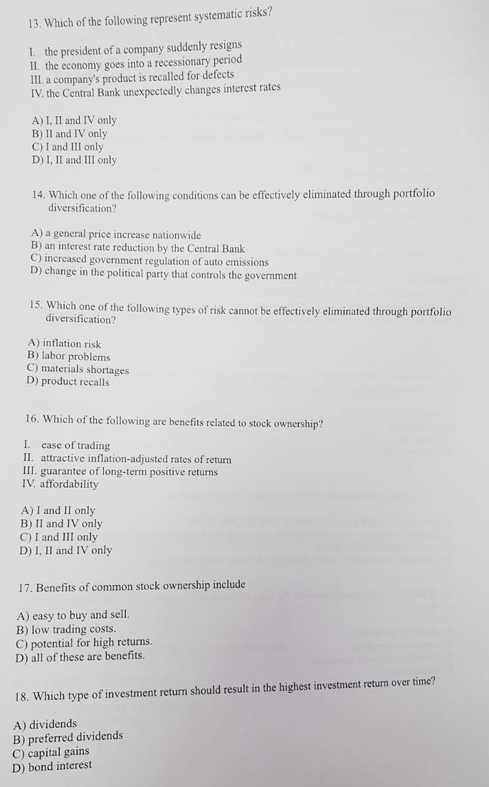 Systematic Risk Cs Questions Solved Which of the following represent systematic risks?I. | Chegg.com