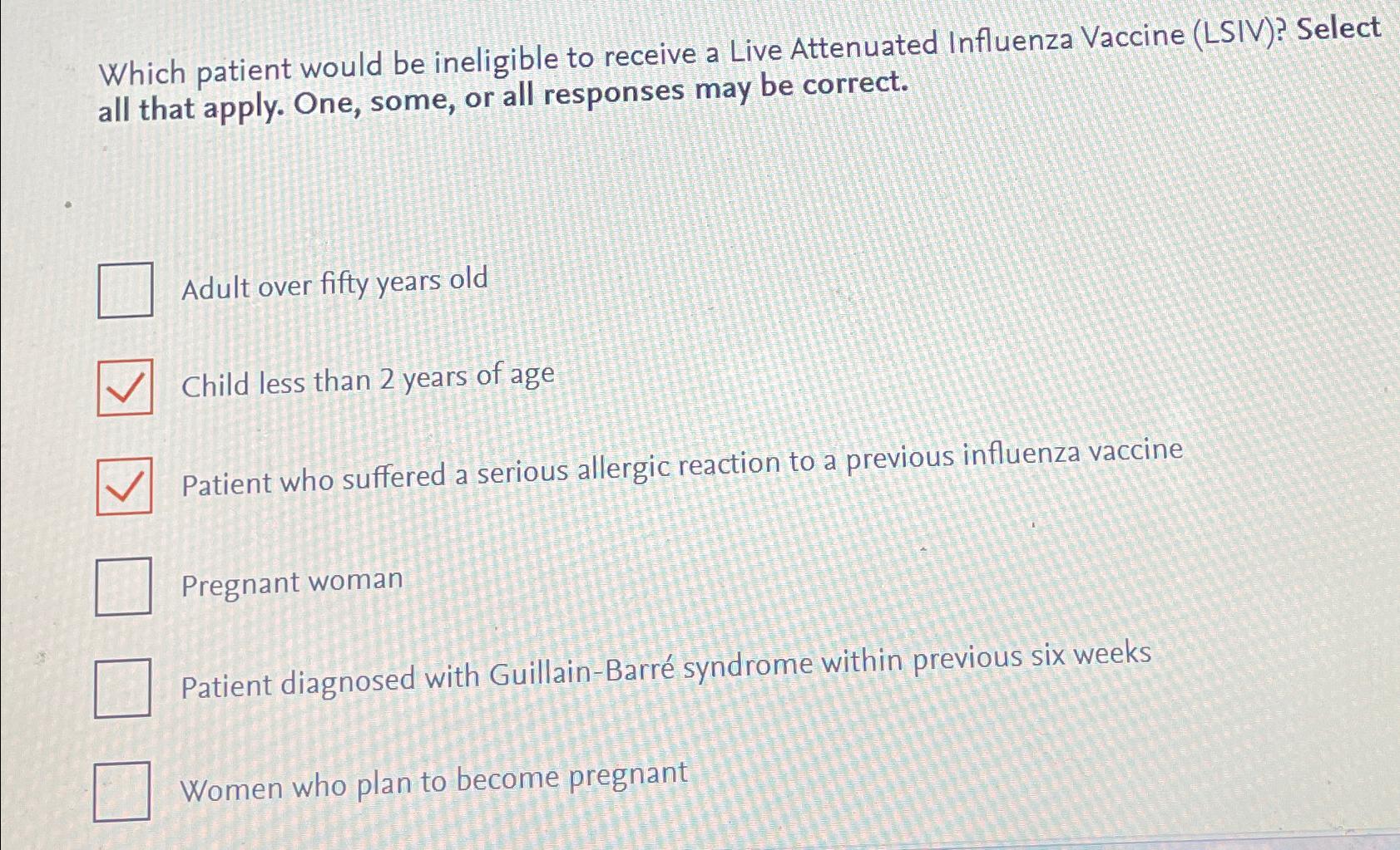 Solved Which patient would be ineligible to receive a Live | Chegg.com