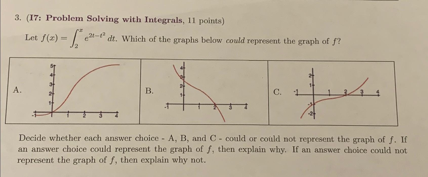 Solved (I7: Problem Solving with Integrals, 11 ﻿points)Let | Chegg.com