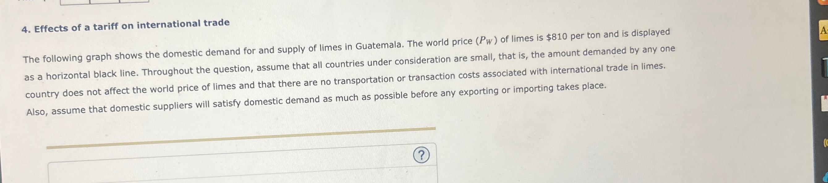 Solved Effects of a tariff on international tradeThe | Chegg.com