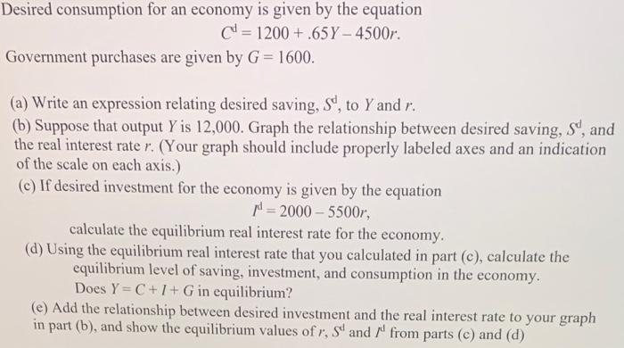 Solved Desired Consumption For An Economy Is Given By The | Chegg.com