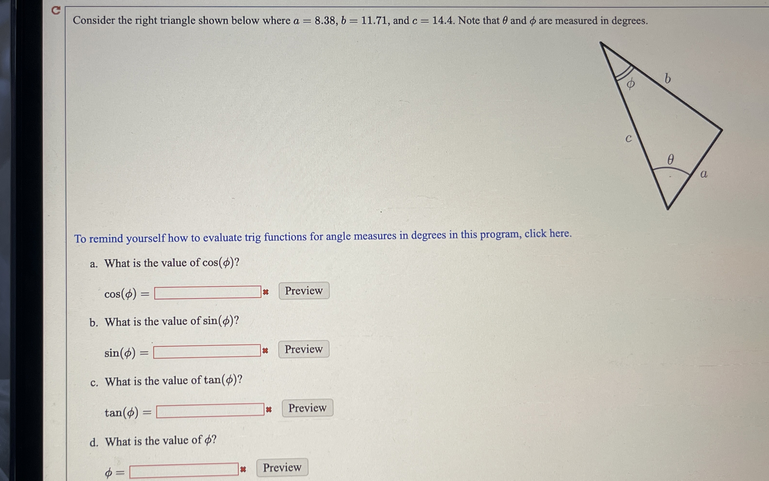 Solved CConsider the right triangle shown below where | Chegg.com