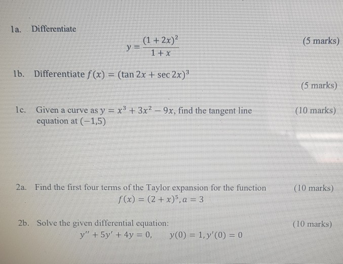 La Differentiate 1 2x 1 X 5 Marks Y 1b Chegg Com