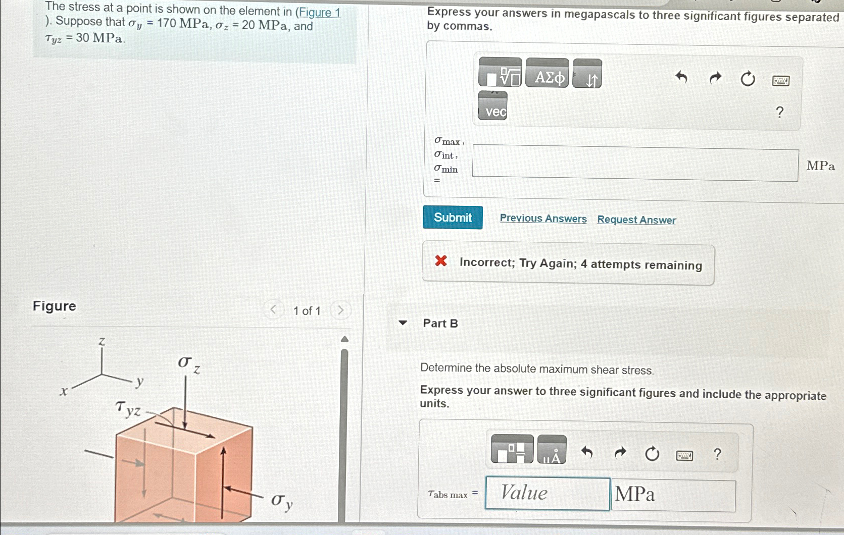 Solved The stress at a point is shown on the element in | Chegg.com
