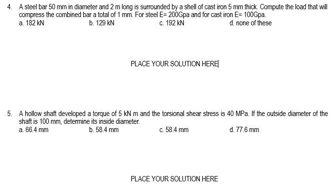 Solved 4. A steel bar 50 mm in diameter and 2 m long is | Chegg.com