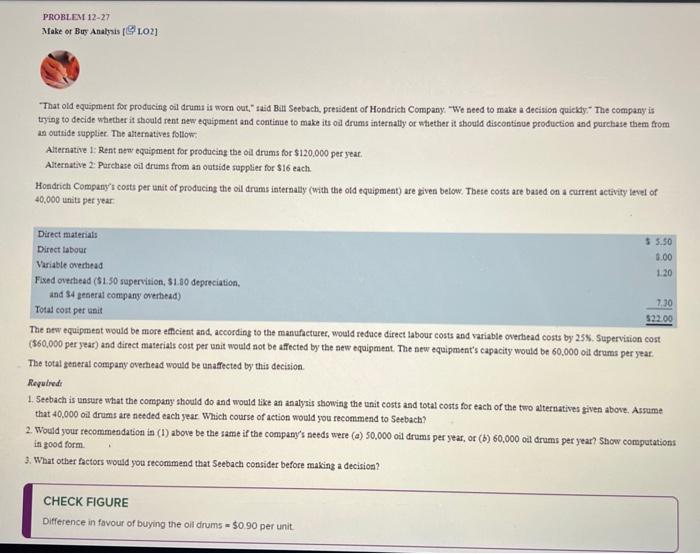 Solved PROBLEM 12−27 Make or Bury Anaksis [나 L.O2] That old | Chegg.com