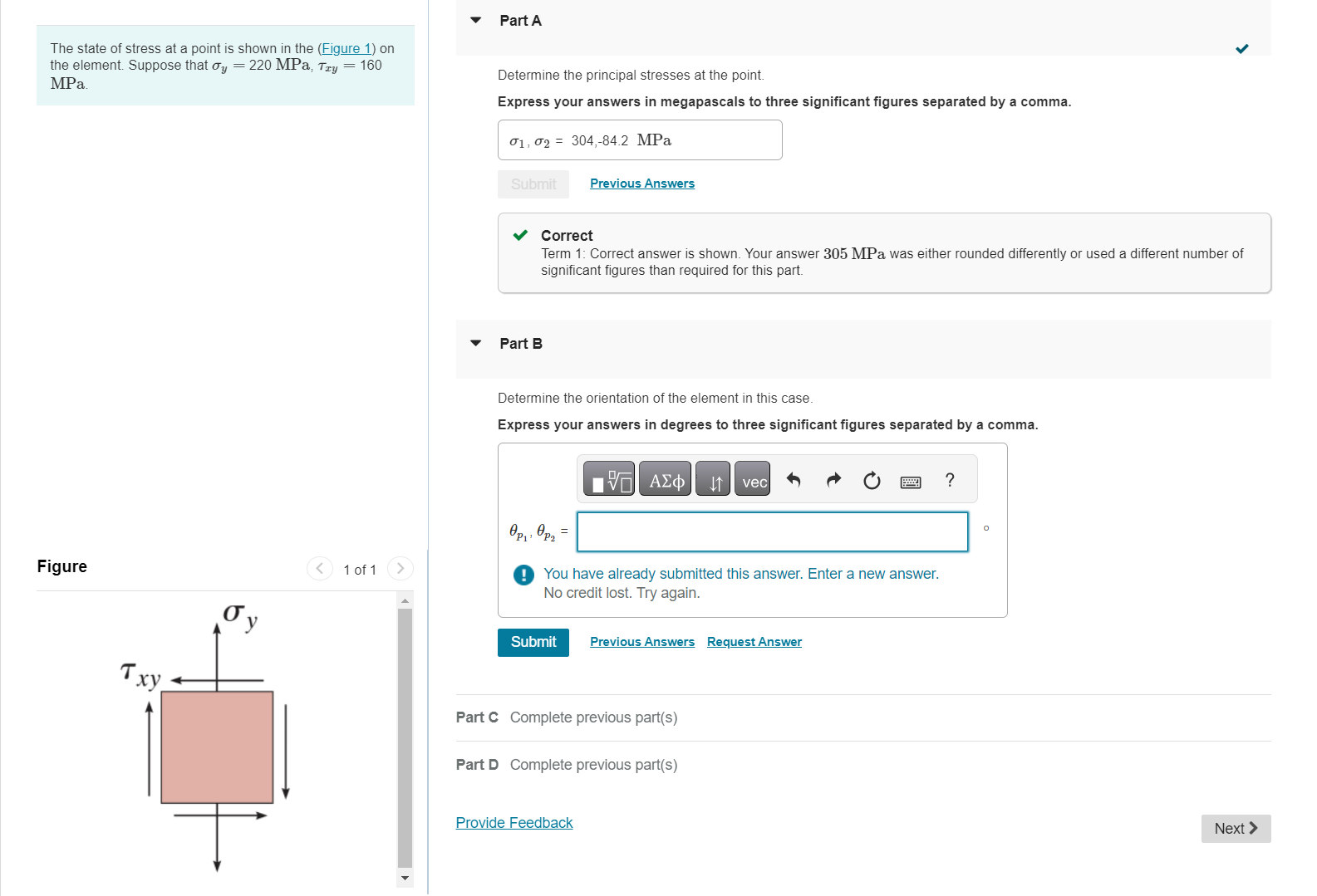 Solved The state of stress at a point is shown in the | Chegg.com
