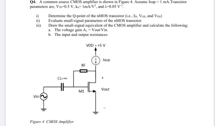 Solved Q4. A common source CMOS amplifier is shown in Figure | Chegg.com