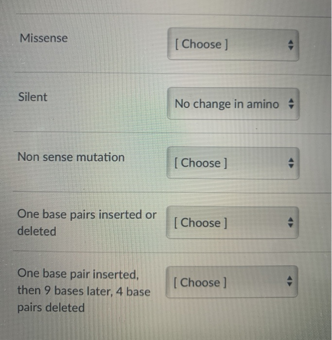 Solved match each type of mutation with the effect on the | Chegg.com