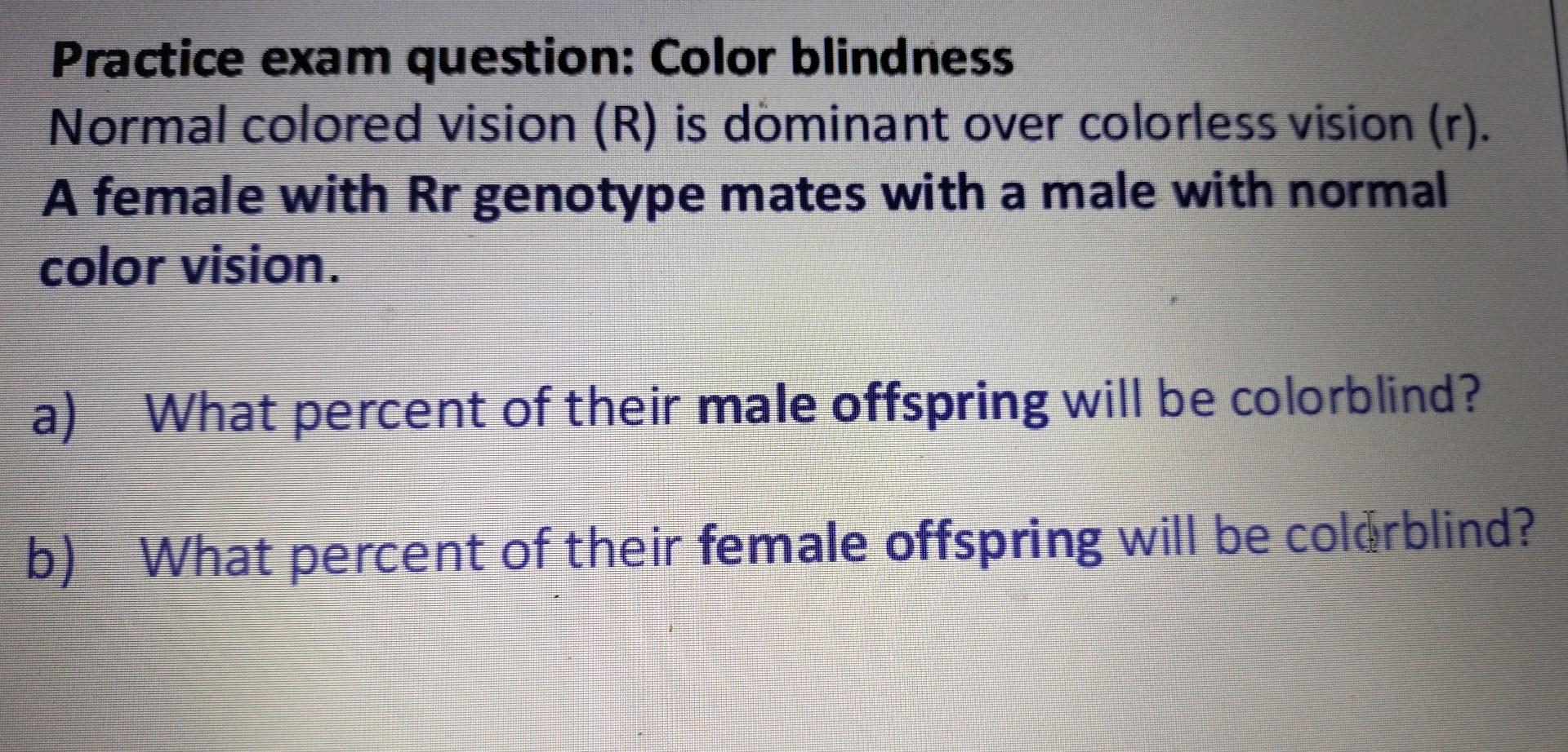 Solved Practice exam question: Color blindness Normal | Chegg.com