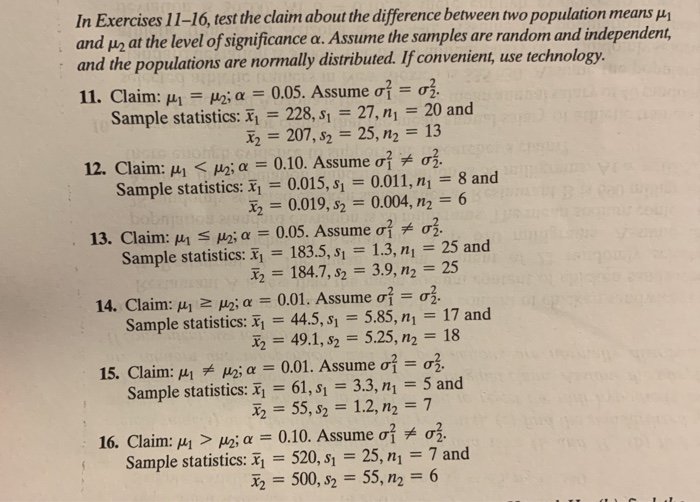 Solved In Exercises 11-16, Test The Claim About The | Chegg.com