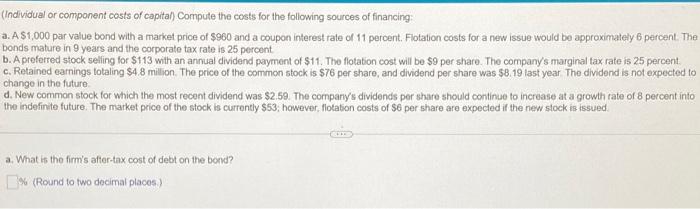 Solved (Individual or component costs of capitaf) Compute | Chegg.com