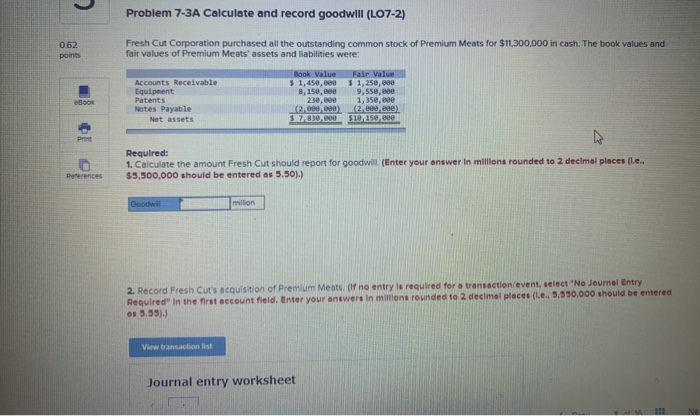 Solved Problem 7-3A Calculate and record goodwill (LO7-2) | Chegg.com