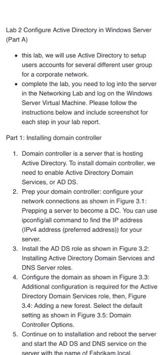 Solved Lab 2 Configure Active Directory in Windows Server | Chegg.com