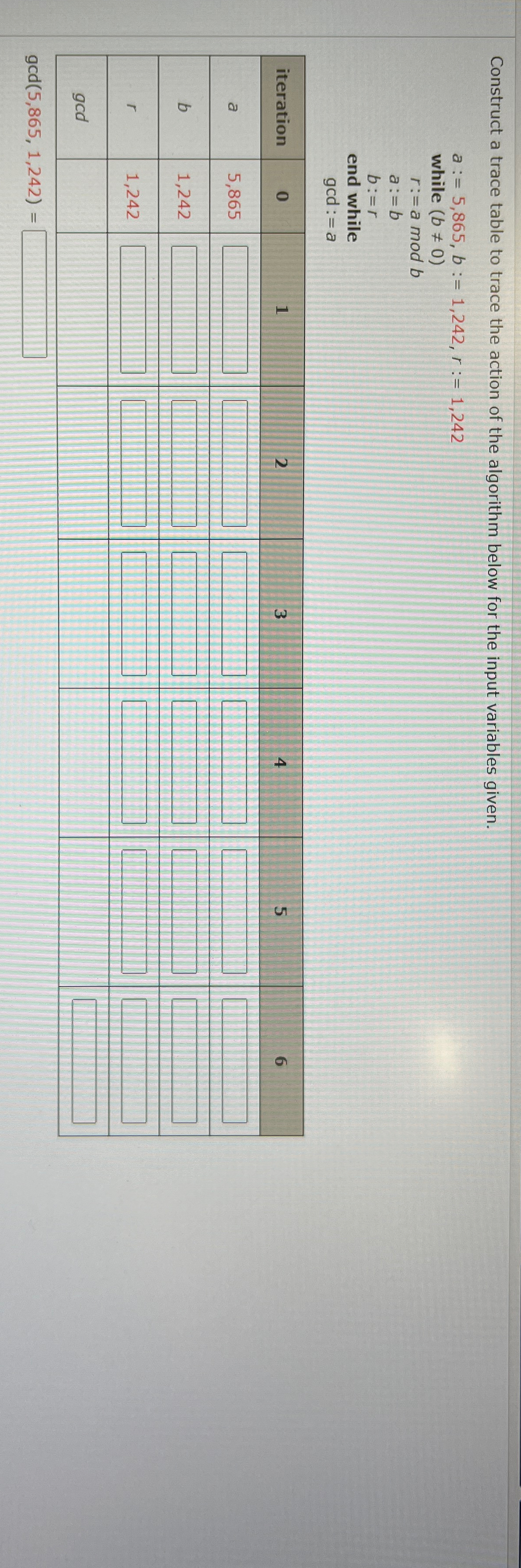 Solved Construct a trace table to trace the action of the | Chegg.com