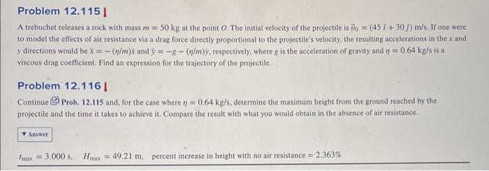 A trebuchet releases a rock with mass \( m=50 \mathrm{~kg} \) at the point \( O \). The initial velocity of the projectile is