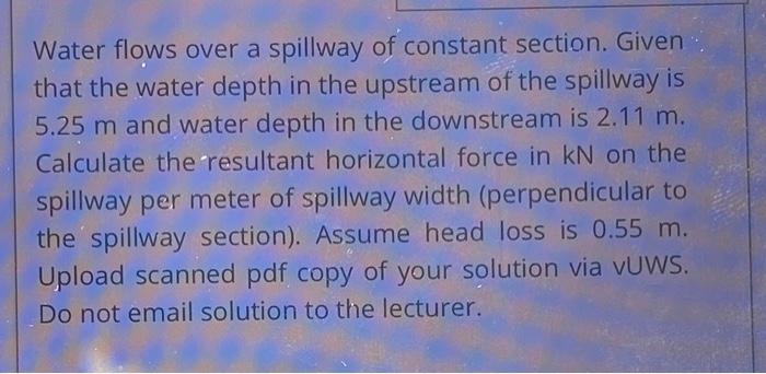 Solved Water flows over a spillway of constant section. | Chegg.com