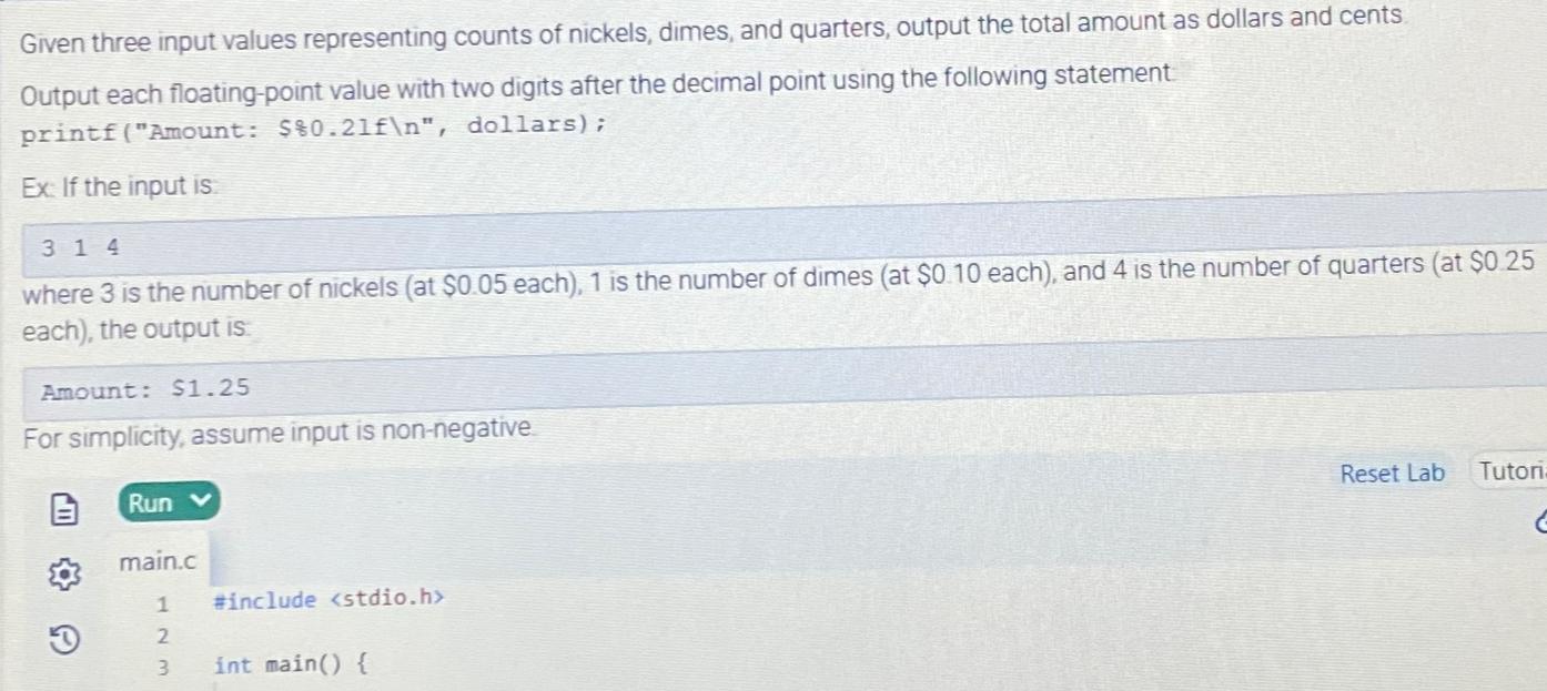 Solved Given three input values representing counts of | Chegg.com
