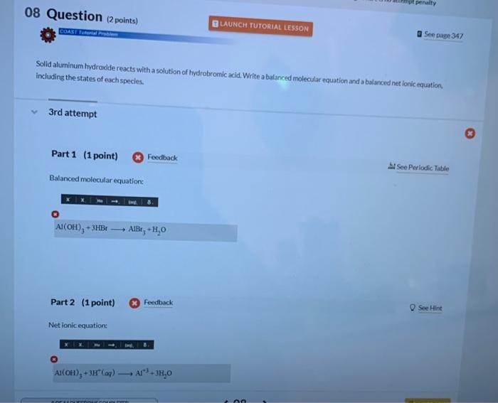 [Solved] Solid aluminum hydrocide reacts with a solution o