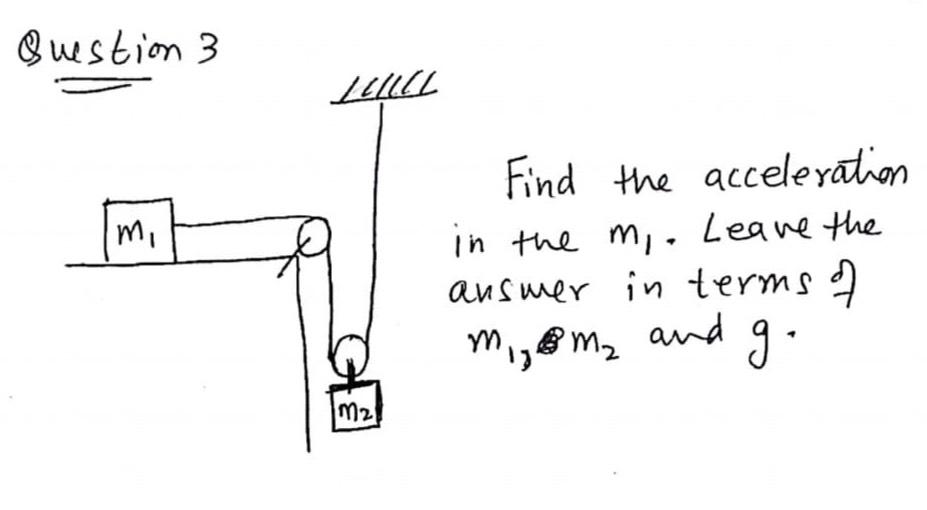 Solved Question 3Find the acceleration in the m1. ﻿Leave the | Chegg.com