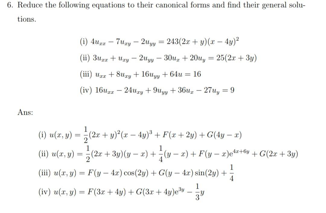6. Reduce the following equations to their canonical | Chegg.com