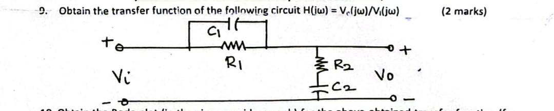 Solved Obtain the transfer function of the following circuit | Chegg.com