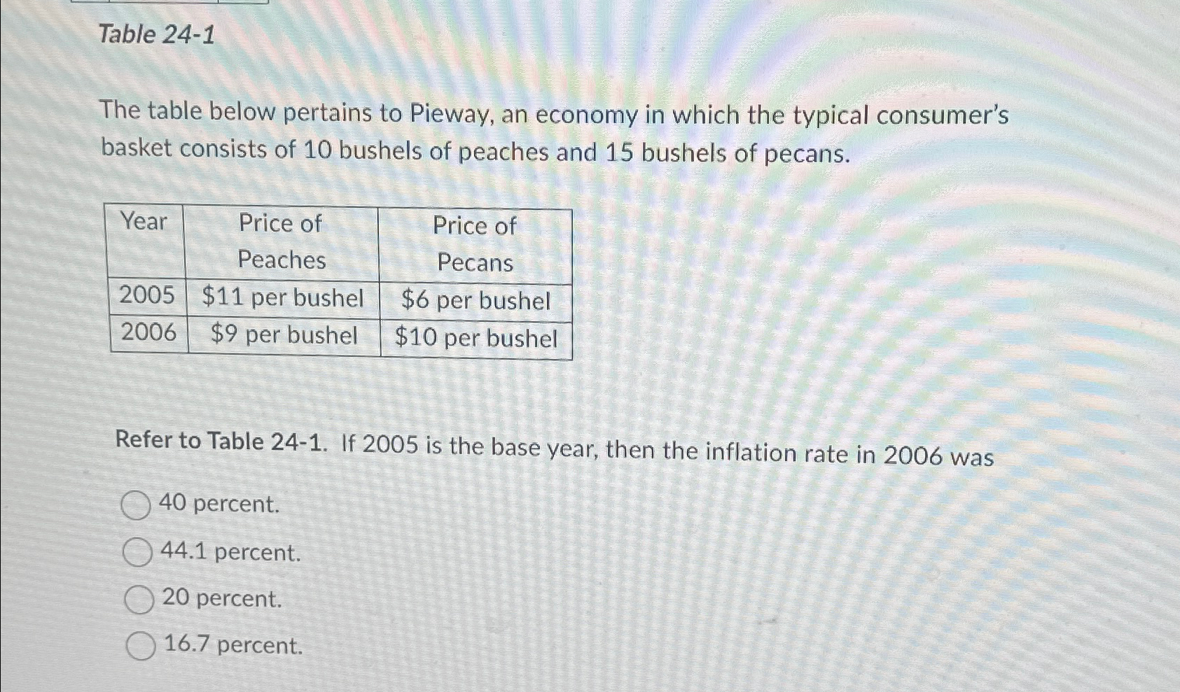 Solved Table 241\\nThe table below pertains to Pieway, an