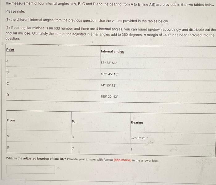 Solved The measurement of four internal angles at A, B, C | Chegg.com