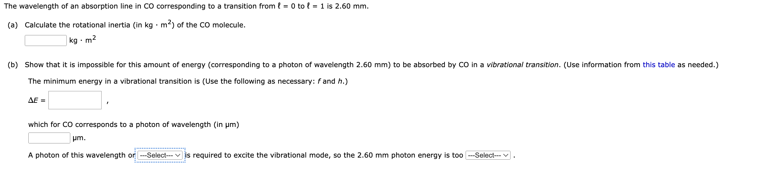 Solved by an EXPERT The wavelength of an absorption ﻿line in CO | Chegg.com