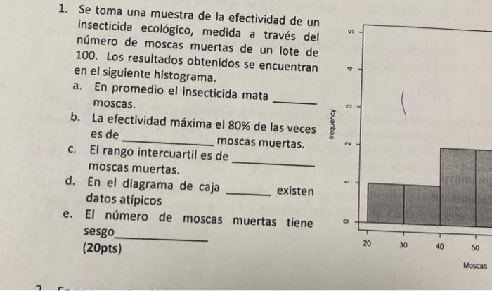 1. Se toma una muestra de la efectividad de un insecticida ecológico, medida a través del número de moscas muertas de un lote