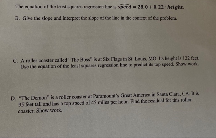 Solved The equation of the least squares regression line is | Chegg.com