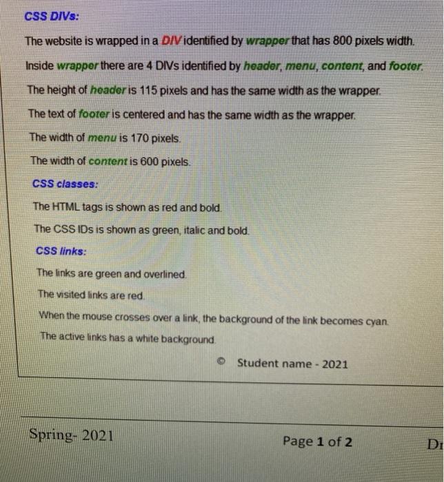 Solved Web systems Homework 2: Design a website using CSS | Chegg.com