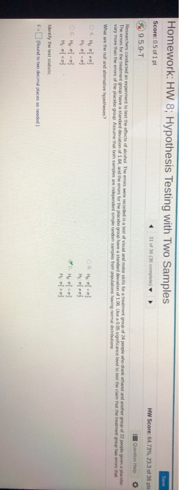 Solved Homework: HW 8; Hypothesis Testing with Two Samples | Chegg.com