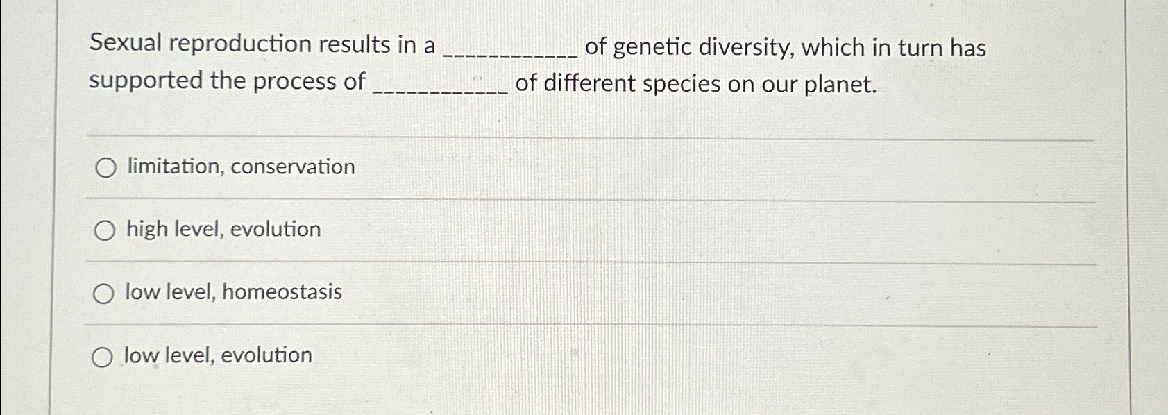 Solved Sexual reproduction results in a of genetic | Chegg.com