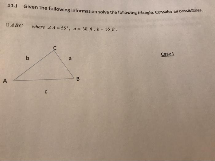 Solved 11.) Given The Following Information Solve The | Chegg.com