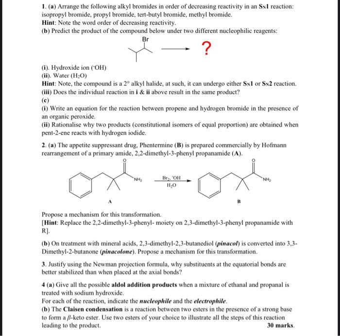 Solved 1. (a) Arrange the following alkyl bromides in order | Chegg.com