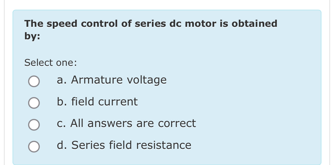Solved The speed control of series dc motor is obtained | Chegg.com