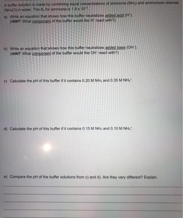 Solved A buffer solution is made by combining equal | Chegg.com